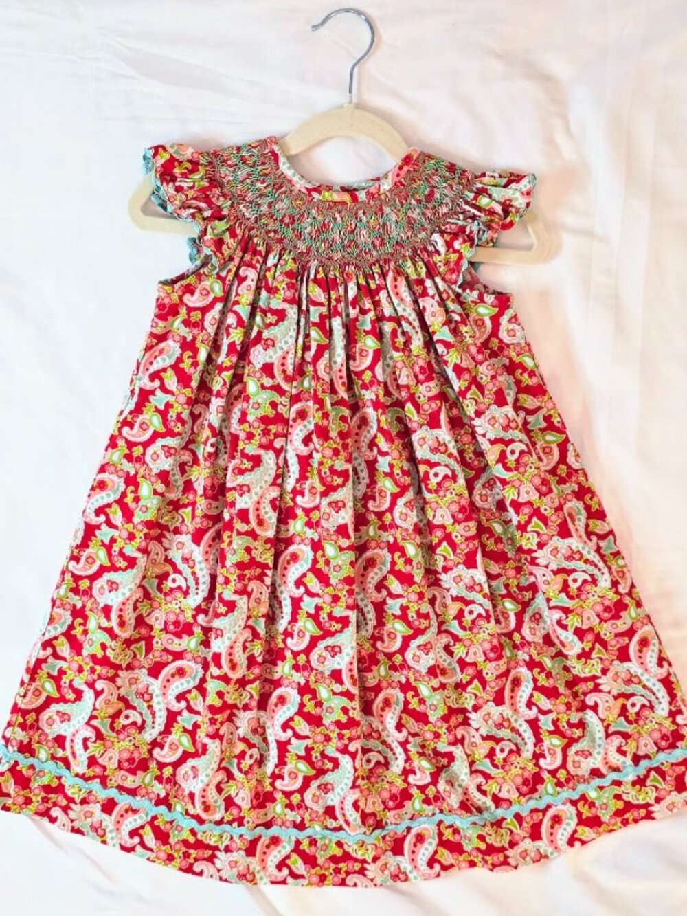Banana Split 3T Smocked Bishop Dress Red Paisley Floral Boutique